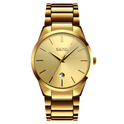 Чоловічий класичний годинник Skmei 9140GD Gold у золотистому кольорі з металевим браслетом