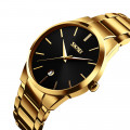 Чоловічий класичний годинник Skmei 9140GDBK Gold-Black з металевим браслетом та календарем