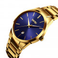 Чоловічий класичний годинник Skmei 9140GDBU Gold-Blue з металевим браслетом та синім циферблатом
