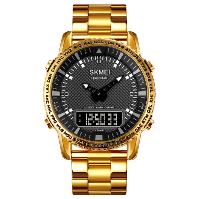 Чоловічий годинник Skmei 1898GDBK Gold-Black з комбінованим циферблатом та металевим браслетом