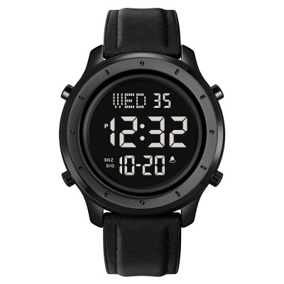 Чоловічий годинник Skmei 1864LBKBK Black-Black Leather з електронним циферблатом та мінеральним склом