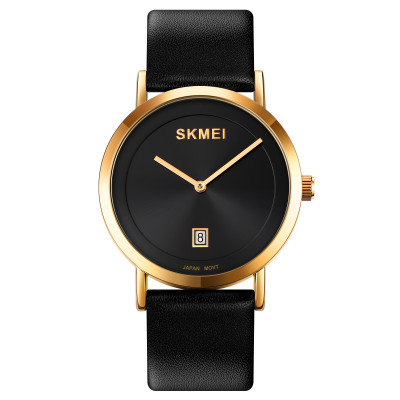 Жіночий класичний годинник Skmei 1907GD Gold з шкіряним ремінцем та мінеральним склом