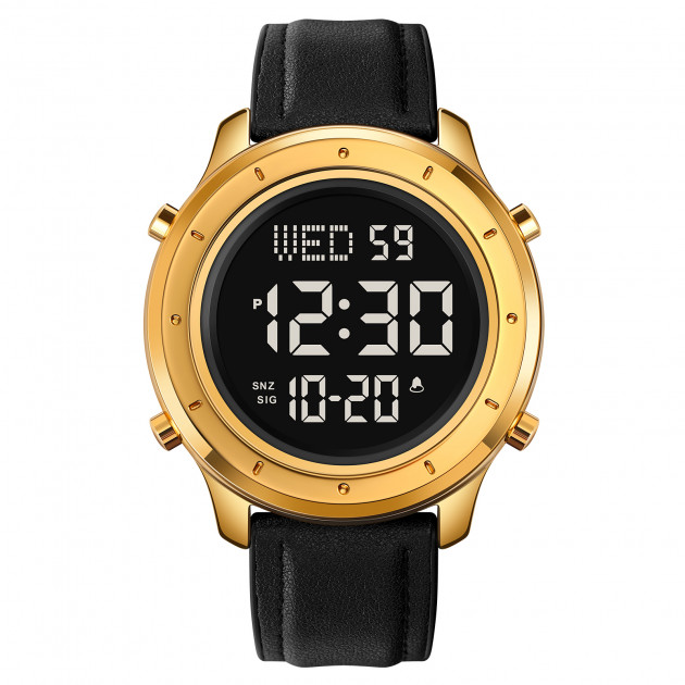 Чоловічий годинник Skmei 1864LGDBK Gold-Black Leather з електронним циферблатом та підсвічуванням