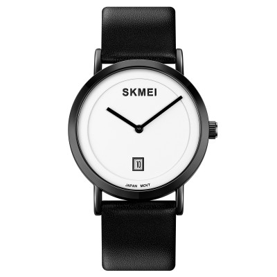 Жіночий класичний годинник Skmei 1907BKWT Black-White з мінеральним склом та шкіряним ремінцем