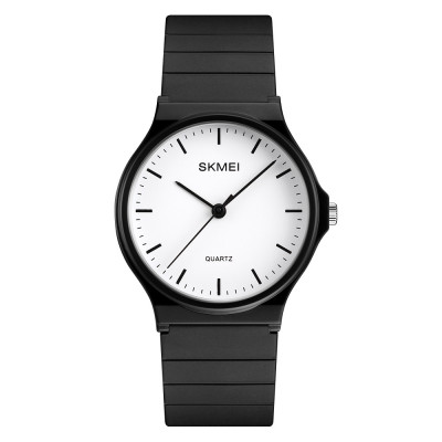 Жіночий годинник Skmei 1419BKWT Black White з білим циферблатом та чорним ремінцем