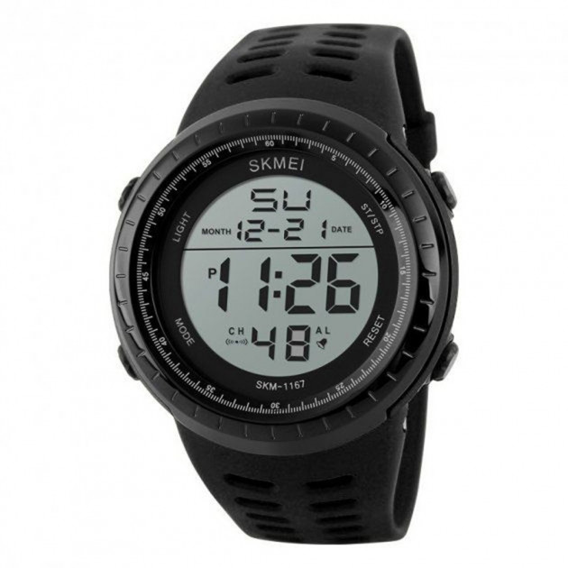 Чоловічий спортивний годинник Skmei 1167BK Black з електронним циферблатом та захистом від води 5 ATM