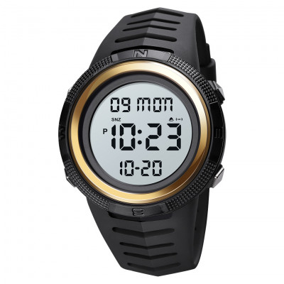 Чоловічий спортивний годинник Skmei 1632GDWT Gold-White з електронним циферблатом та підсвічуванням