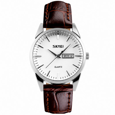 Жіночий класичний годинник Skmei 9073SIWT-S Silver-White зі шкіряним ремінцем та календарем