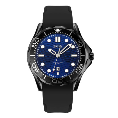 Чоловічий наручний годинник Skmei 9276PBKBU Black-Blue з синім циферблатом та каучуковим ремінцем