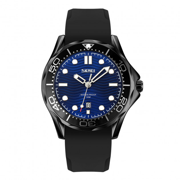 Чоловічий наручний годинник Skmei 9276PBKBU Black-Blue з синім циферблатом та каучуковим ремінцем