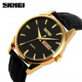 Чоловічий годинник Skmei 9073GDBK-B Gold-Black з шкіряним ремінцем та календарем