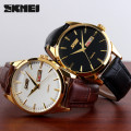 Чоловічий годинник Skmei 9073GDBK-B Gold-Black з шкіряним ремінцем та календарем
