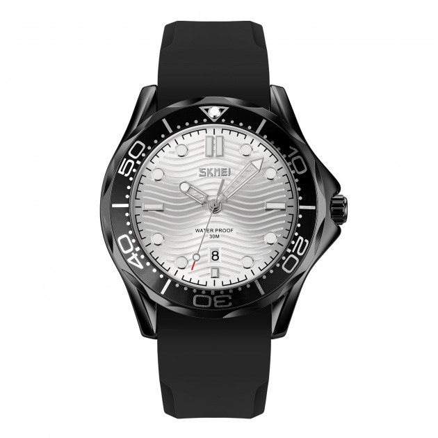 Чоловічий годинник Skmei 9276PBKSI Black-Silver з каучуковим ремінцем та мінеральним склом