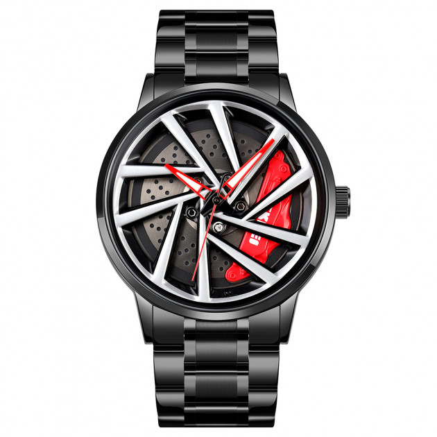 Чоловічий наручний годинник Skmei 1990C Black Red-Silver з металевим браслетом та мінеральним склом