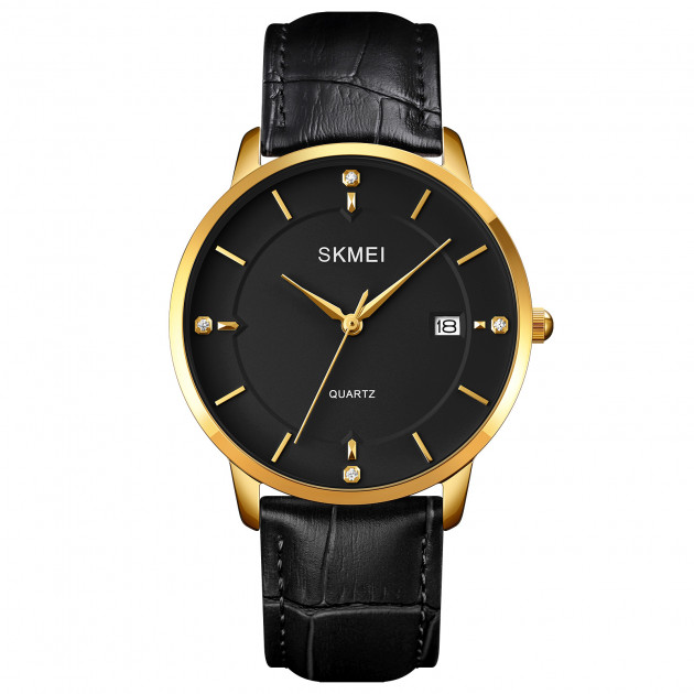 Чоловічий класичний годинник Skmei 1801LGDBK Gold-Black Leather з датою та мінеральним склом