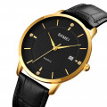Чоловічий класичний годинник Skmei 1801LGDBK Gold-Black Leather з датою та мінеральним склом