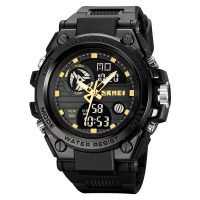 Чоловічий спортивний годинник Skmei 2031BKGD Black-Gold з комбінованим циферблатом та підсвічуванням