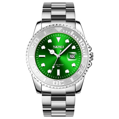 Чоловічий класичний годинник Skmei 9295SIGN Silver-Green зі сріблястим браслетом та зеленим циферблатом