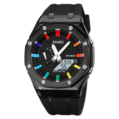 Спортивний годинник Skmei 2100BKWT Black-White з комбінованим циферблатом та підсвічуванням