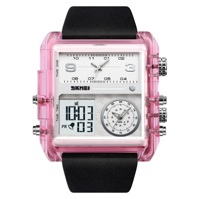 Чоловічий годинник Skmei 2020PK Pink-Transparent зі стрілково-електронним циферблатом та будильником