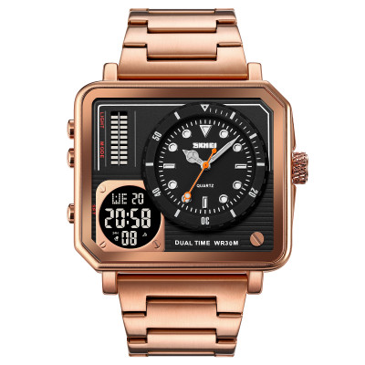 Чоловічий годинник Skmei 2025RG Rose Gold у квадратному корпусі з комбінованим циферблатом