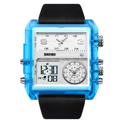 Чоловічий годинник Skmei 2020BU Blue-Transparent з комбінованим циферблатом та будильником