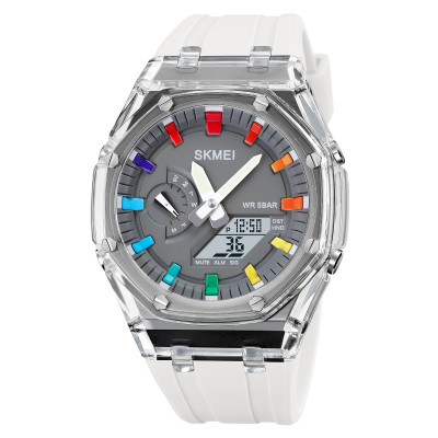 Годинник Skmei 2100WTGY White-Grey спортивний унісекс зі стрілково-електронним циферблатом