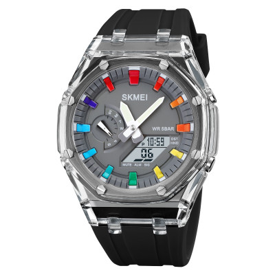 Годинник Skmei 2100BKGY Black-Grey Спортивний Унісекс зі Стрілково-Електронним Циферблатом та Підсвічуванням