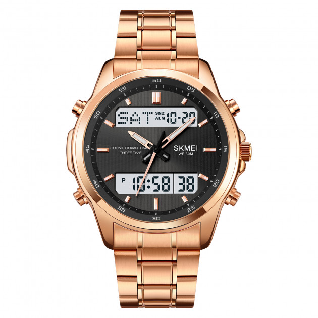Чоловічий годинник Skmei 2049RGWT Rose Gold-White з комбінованим циферблатом та підсвічуванням