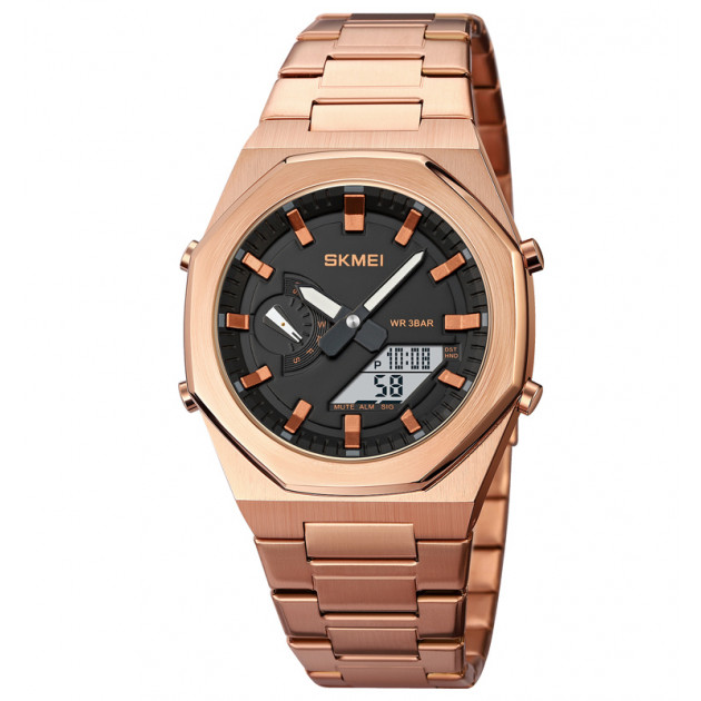 Чоловічий годинник Skmei 1816RGWT Rose Gold-White зі стрілково-електронним циферблатом та підсвічуванням