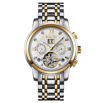 Жіночий механічний годинник Skmei M029TGDSI Gold-Silver-Silver з автопідзаводом та календарем