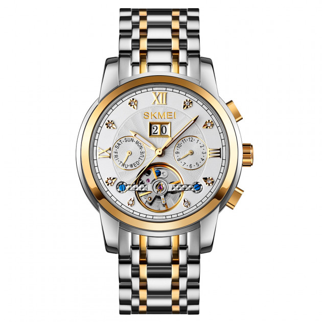 Жіночий механічний годинник Skmei M029TGDSI Gold-Silver-Silver з автопідзаводом та календарем