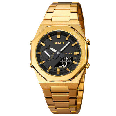 Чоловічий годинник Skmei 1816GDBK Gold-Black з комбінованим циферблатом та підсвічуванням