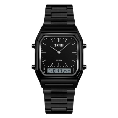 Жіночий годинник Skmei 1220BK Black з комбінованим циферблатом та металевим браслетом