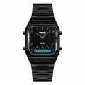 Жіночий годинник Skmei 1220BK Black з комбінованим циферблатом та металевим браслетом