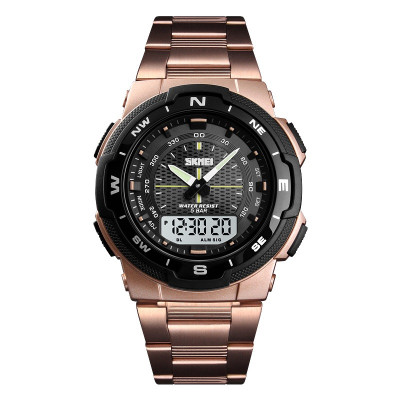 Чоловічий годинник Skmei 1370RG Rose Gold з комбінованим циферблатом та підсвічуванням