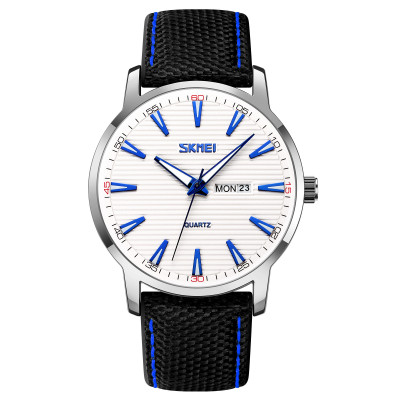 Чоловічий годинник Skmei 9303SIBU Silver-Blue з нейлоновим ремінцем та календарем