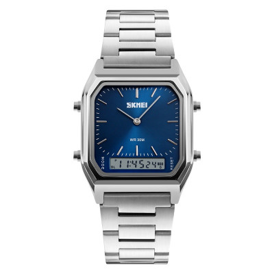 Жіночий годинник Skmei 1220SIBU Silver-Blue з комбінованим циферблатом та сталевим браслетом