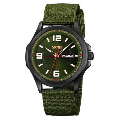Чоловічий наручний годинник Skmei 9315AG Army Green з текстильним ремінцем та мінеральним склом