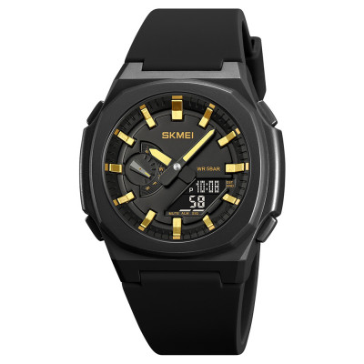 Чоловічий годинник Skmei 2091BKGDBK Black-Gold-Black зі стрілково-електронним циферблатом та підсвічуванням