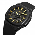 Чоловічий годинник Skmei 2091BKGDBK Black-Gold-Black зі стрілково-електронним циферблатом та підсвічуванням