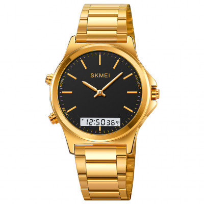 Наручний годинник Skmei 2120GDBK Gold-Black з комбінованим циферблатом та золотистим браслетом