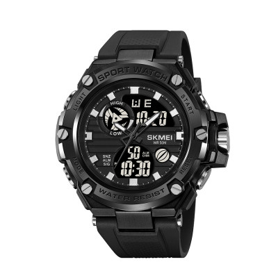 Чоловічий спортивний годинник Skmei 2119BK Black з комбінованим циферблатом та водозахистом 5 ATM