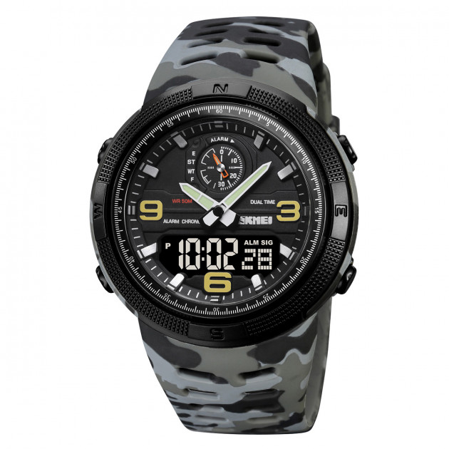 Чоловічий спортивний годинник Skmei 1655CMGYBK Camo Grey-Black з підсвічуванням та календарем
