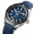 Чоловічий годинник Skmei 9232LSIBU Silver-Blue-Leather Strap з синім шкіряним ремінцем та календарем