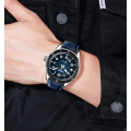 Чоловічий годинник Skmei 9232LSIBU Silver-Blue-Leather Strap з синім шкіряним ремінцем та календарем