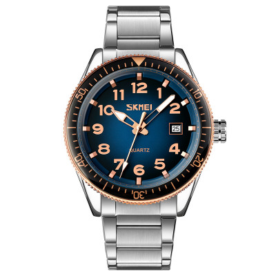 Чоловічий годинник Skmei 9232SRGBU Rose Gold-Blue зі сталевим браслетом та мінеральним склом