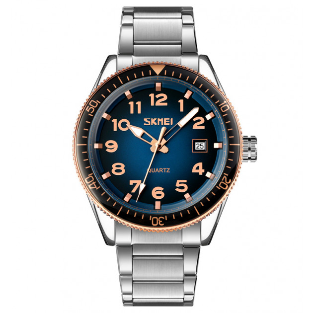 Чоловічий годинник Skmei 9232SRGBU Rose Gold-Blue зі сталевим браслетом та мінеральним склом