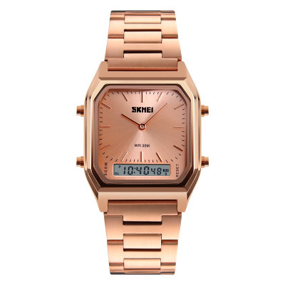 Жіночий наручний годинник Skmei 1220RG Rose Gold з подвійним циферблатом та металевим браслетом