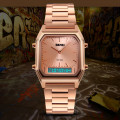 Жіночий наручний годинник Skmei 1220RG Rose Gold з подвійним циферблатом та металевим браслетом